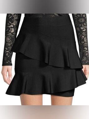 BCBGMaxAzria Black Asymmetrical Ruffle Mini Skirt